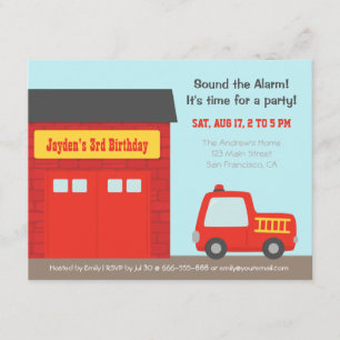 Invitación Camión rojo y fiesta de cumpleaños de los chicos d
