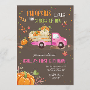 Invitación Camión rosa Naranja de calabaza negra Chica verde