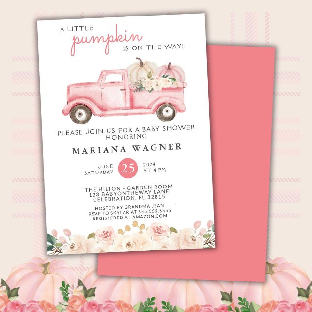 Invitación Camión rosa Pequeña Calabaza Baby Shower (Subido por el creador)
