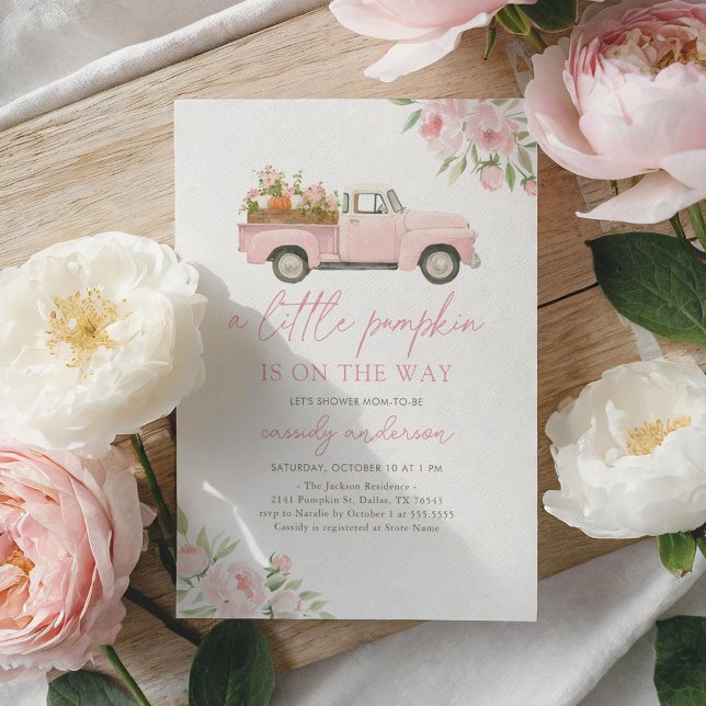Invitación Camión rosa Pequeño Chica de calabaza Baby Shower (Subido por el creador)