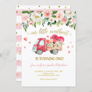 Invitación Camión Rosado Nuestro Pequeño Querido Primer Cumpl