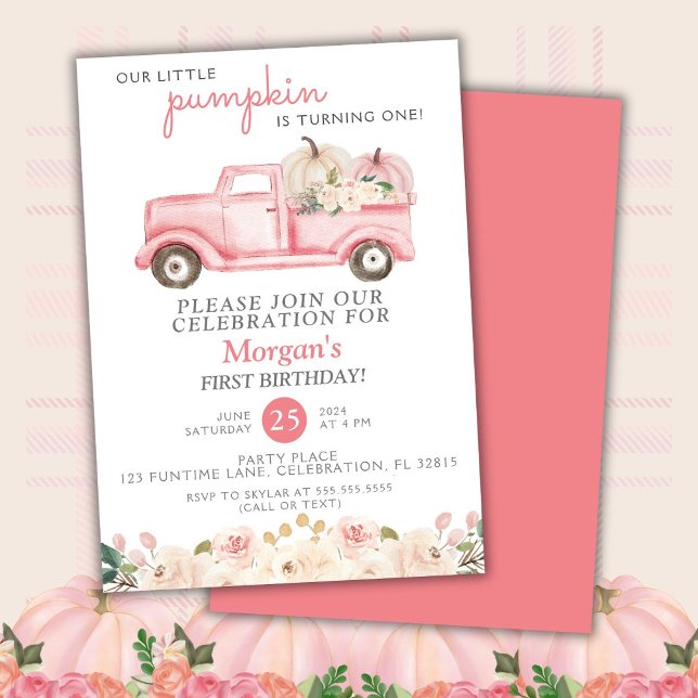 Invitación Camión Rosado Pequeña Fiesta de Cumpleaños de la C (Subido por el creador)