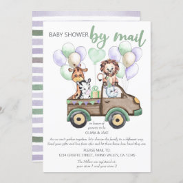 Invitación Camión Safari y Baby Shower de animales curados po