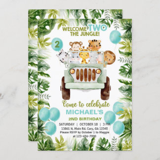 Invitación Camión Safari y niño de 2º cumpleaños.