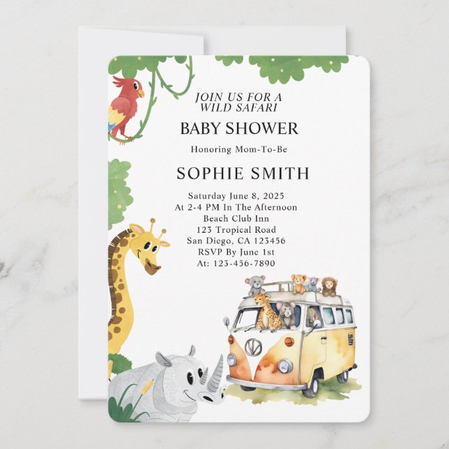 Invitación Camión salvaje Safari Camper Van Baby Shower (Anverso)