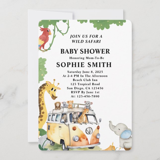 Invitación Camión salvaje Safari Camper Van Baby Shower (Anverso)