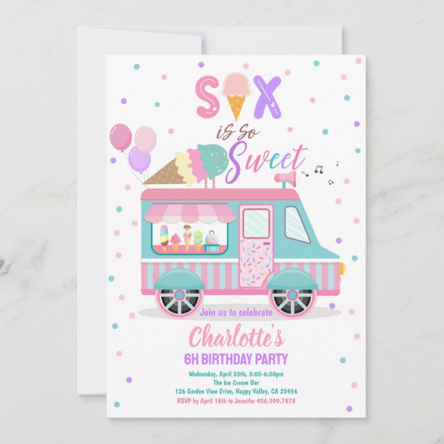 Invitación Camión seis de helado es la fiesta de cumpleaños t (Anverso)