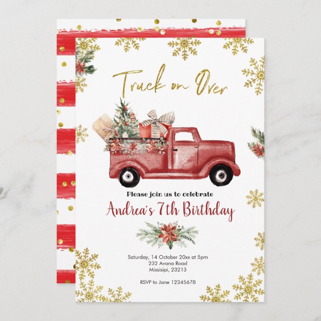 Invitación Camión sobre el cumpleaños del camión de los Navid (Anverso / Reverso)
