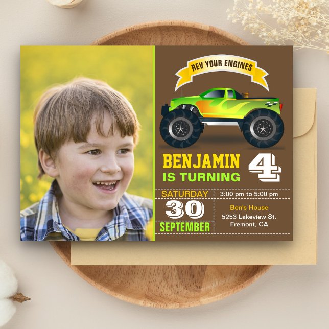 Invitación Camión verde para niños foto fiesta de cumpleaños (Subido por el creador)