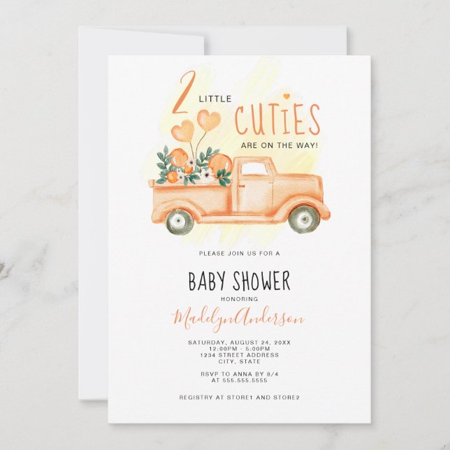 Invitación Camión vintage 2 Little Cuties Baby Shower (Anverso)
