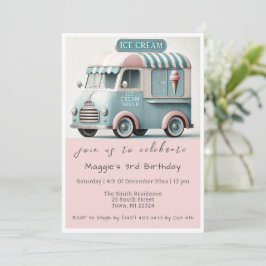 Invitación Camión Vintage Ice Cream Cumpleaños
