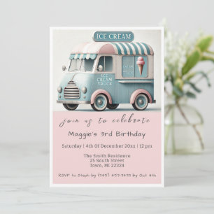 Invitación Camión Vintage Ice Cream Cumpleaños