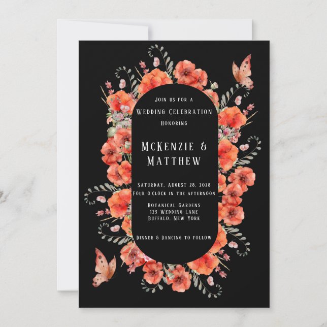 Invitación Camión Vintage Rojo Poppies Mariposa Boda Invita (Anverso)