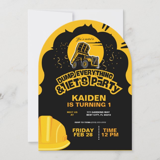 Invitación Camión volcado de construcción (Anverso)