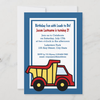 Invitación Camión volcado de cumpleaños de construcción