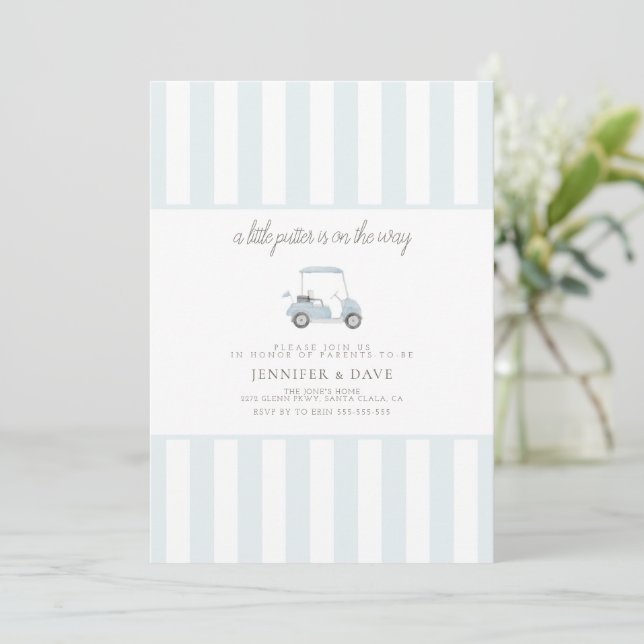 Invitación Camioncito de golf azul en el camino (Anverso de pie)