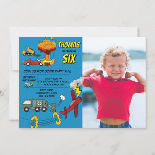 Invitación Camiones Coches Vehículos Aviones Cumpleaños de Có