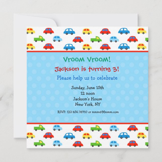 Invitación Camiones de autos Fiesta de cumpleaños invita a ni (Anverso)