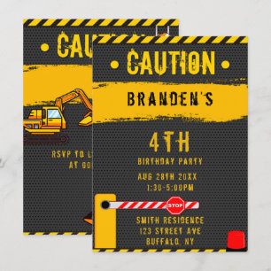 Invitación Camiones de aviso de construcción Fiesta de cumple