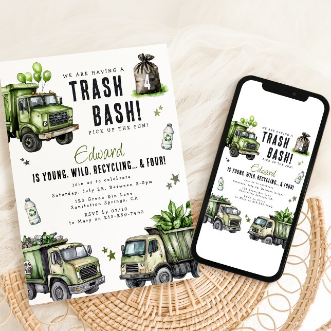 Invitación Camiones de basura divertidos | Fiesta de cumpleañ (Subido por el creador)