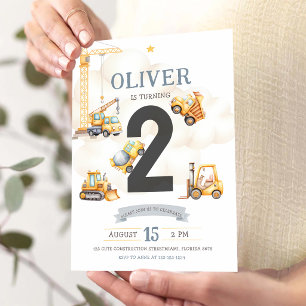 Invitación Camiones de Construcción Acuarela Cumpleaños 3