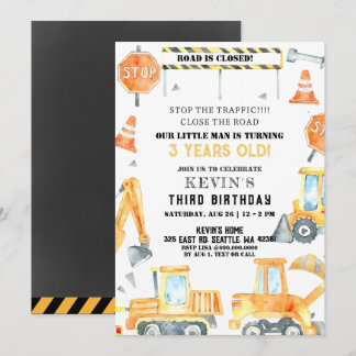 Invitación Camiones de construcción amarillos fiesta de cumpl