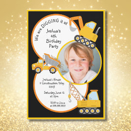 Invitación Camiones de construcción cavando y agregando foto 