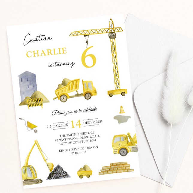 Invitación Camiones de construcción Cranes Vehículos Niños Cu (Subido por el creador)