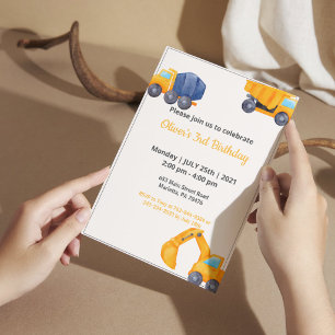 Invitación Camiones de Construcción   Cumpleaños Revisión del
