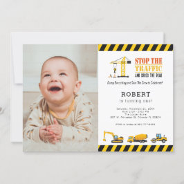 Invitación Camiones de construcción de fotos de cumpleaños pe