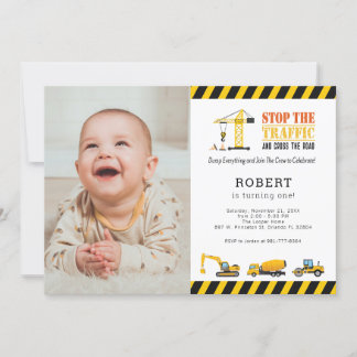 Invitación Camiones de construcción de fotos de cumpleaños pe