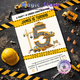 Invitación Camiones de Construcción en Acuarela Fiesta de Cum