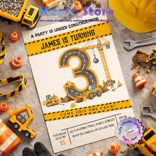 Invitación Camiones de Construcción en Acuarela Fiesta de Cum