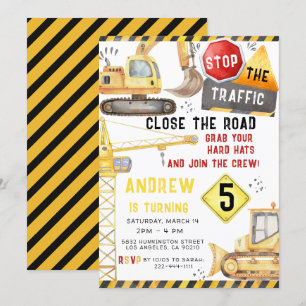 Invitación Camiones de construcción Excavator Bulldozer Cumpl