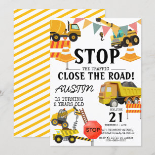 Invitación Camiones de Construcción    Fiesta de Cumpleaños p