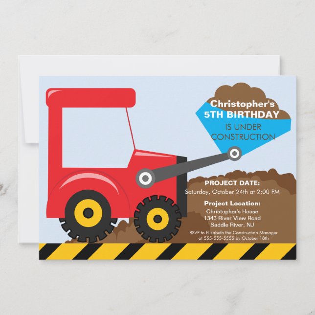 Invitación Camiones de construcción Fiesta de cumpleaños para (Anverso)