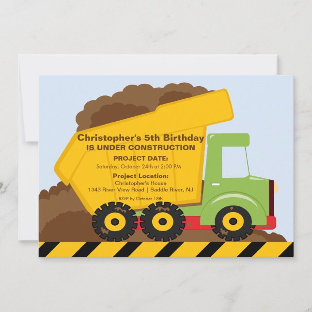 Invitación Camiones de construcción Fiesta de cumpleaños para (Anverso)