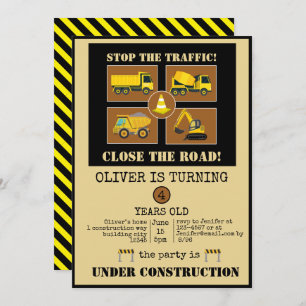 Invitación Camiones de construcción Fiesta de cumpleaños te
