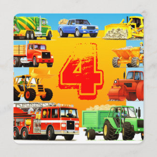 Invitación Camiones de construcción Fiesta del cuarto cumplea