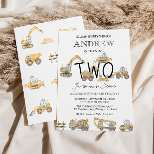 Invitación Camiones de construcción Fiesta del segundo cumple