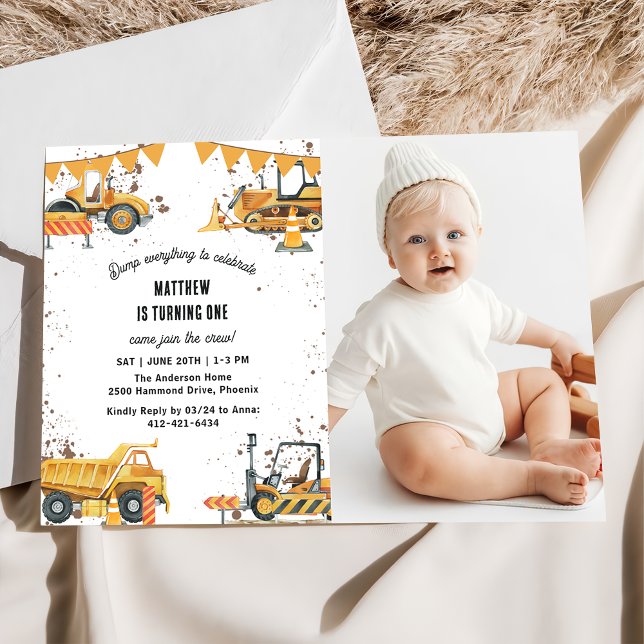 Invitación Camiones de construcción Foto conjunta de cumpleañ (Subido por el creador)