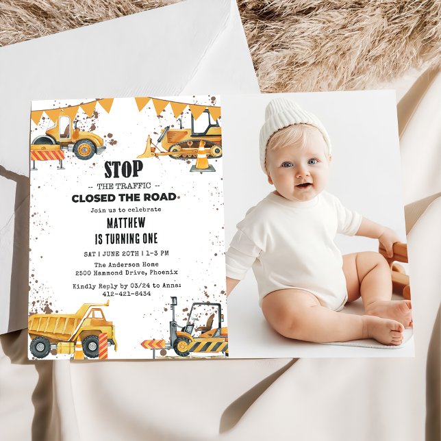 Invitación Camiones de construcción Foto conjunta de cumpleañ (Subido por el creador)