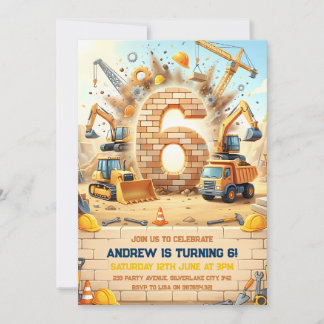 Invitación Camiones de Construcción Grúas Cumpleaños 6