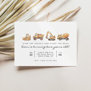 Invitación Camiones de construcción moderno cumpleaños mínimo