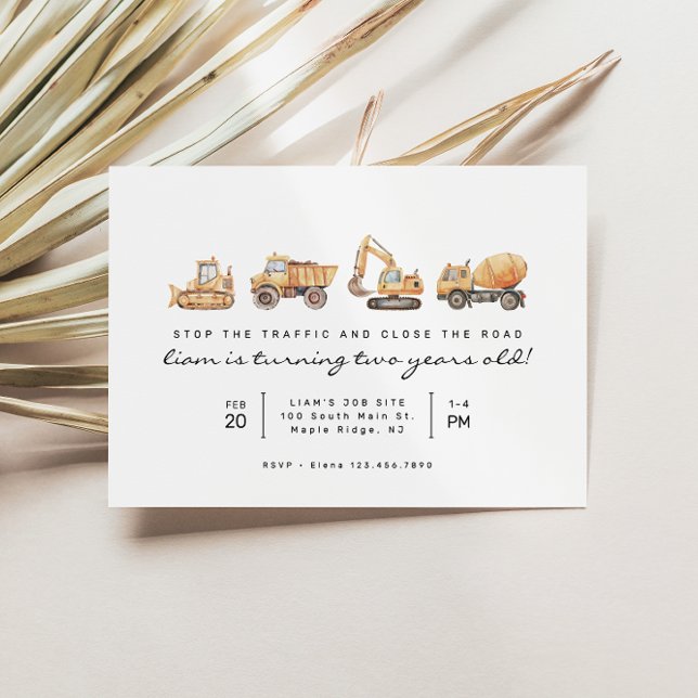 Invitación Camiones de construcción moderno cumpleaños mínimo (Subido por el creador)