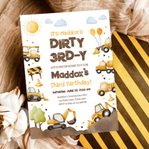 Invitación Camiones de Construcción sucios Cumpleaños del Ter