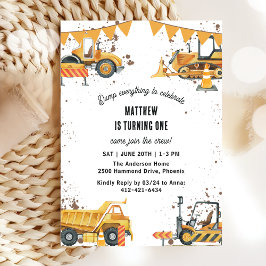 Invitación Camiones de construcción Tema Cumpleaños Conjunto