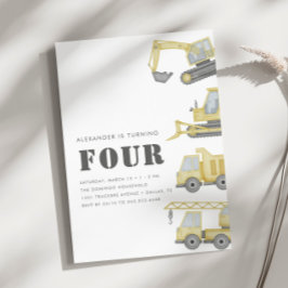Invitación Camiones de construcción Vehículos niños 4º cumple