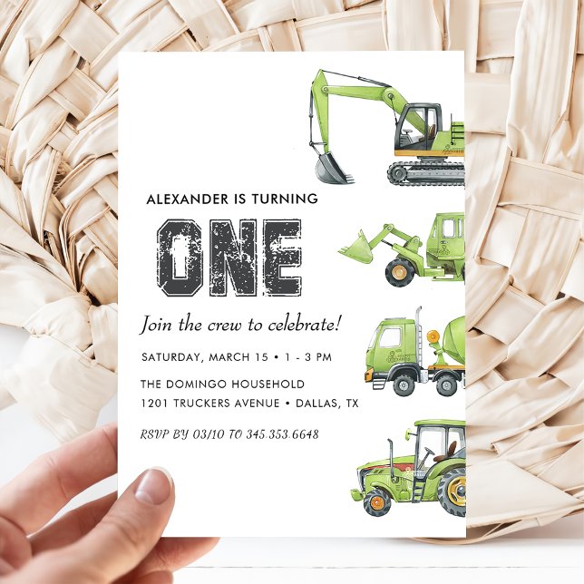 Invitación Camiones de construcción Vehículos niños Primer cu (Subido por el creador)