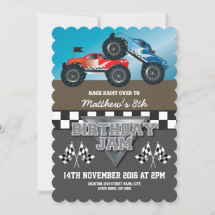 Invitación Camiones de mermelada de Carreras Cumpleaños Perso